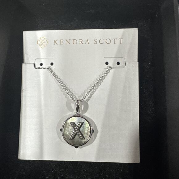 Kendra Scott Letter "X" Disc Pendant Necklace Rhodium Black Mother-Of-Pearl - Picture 1 of 7